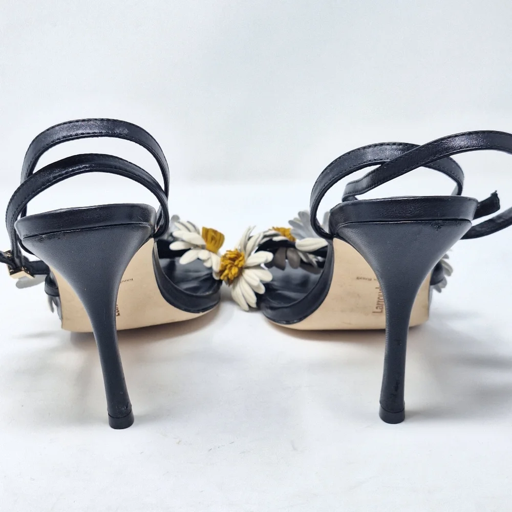 LARROUDÉ Fiore Daisy Appliqués Ankle Strap Sandals Stilletto Heel